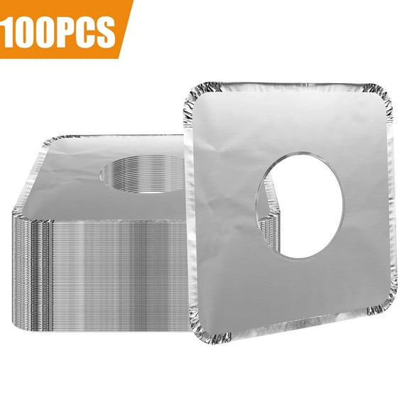 100 Pack Aluminum Foil Square Stove Burner Covers Disposable Heavy Thick Quality Bib Liners Drip Pans Gas Range Top Protectors 8.6" x 8.6"