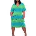 thumbnail image 2 of cllios Women's Summer Dress Print Maxi Dress Short Sleeve Hawaiian Dress Crew Neck Hem Dress for Beach Vacation, 2 of 4