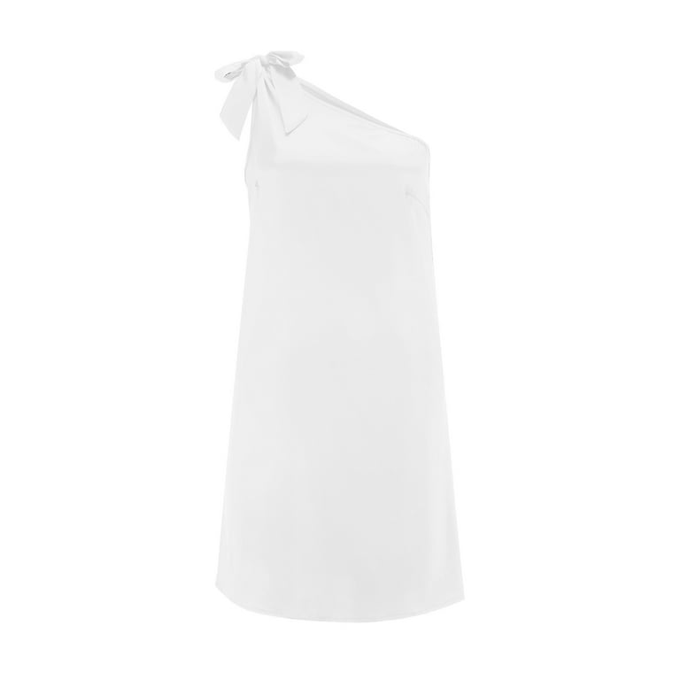 パーティードレス White One Shoulder Shadow Silk Dress XINSHIDE Dresses Women One Shoulder Dresses For Women