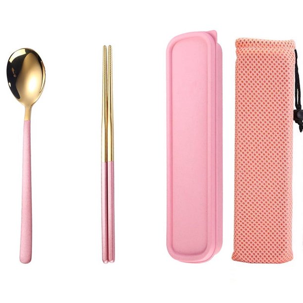 Xiao Hua Juego de cubiertos de 4 piezas, de acero inoxidable, pulido espejo, apto para lavavajillas, color rosa dorado.