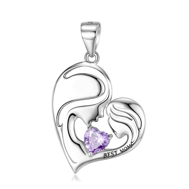 Collar de Plata 925 Liwang Dije de Corazón para Mamá Morado