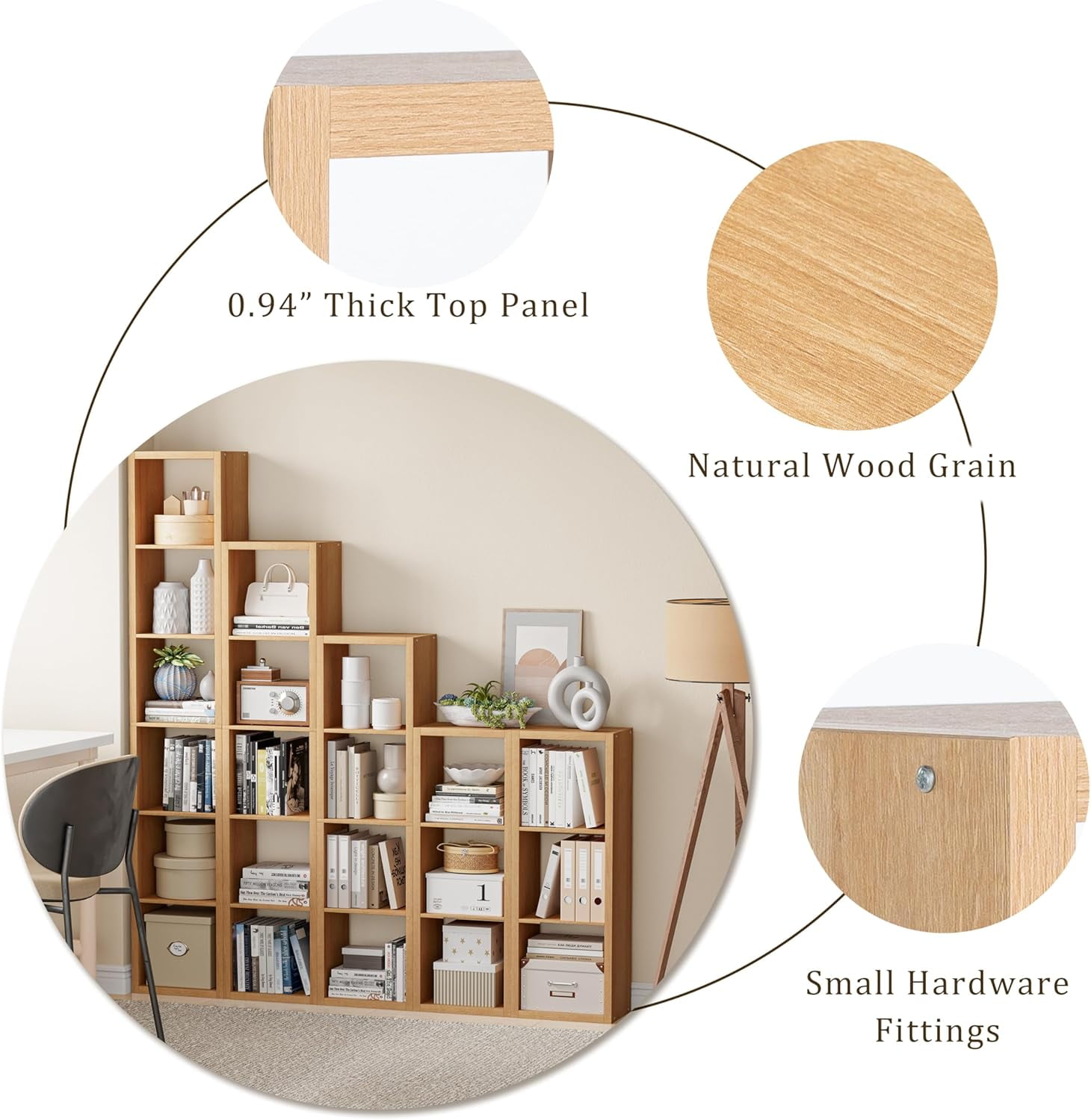 Anhdah 3 Cube Storage Organizer Bookshelf, Natural-Oak Wooden Bookcase Storage Shelf, Sturdy 3-Cube Organizer for Living Room, Bedroom, Home Office, Easy Assembly