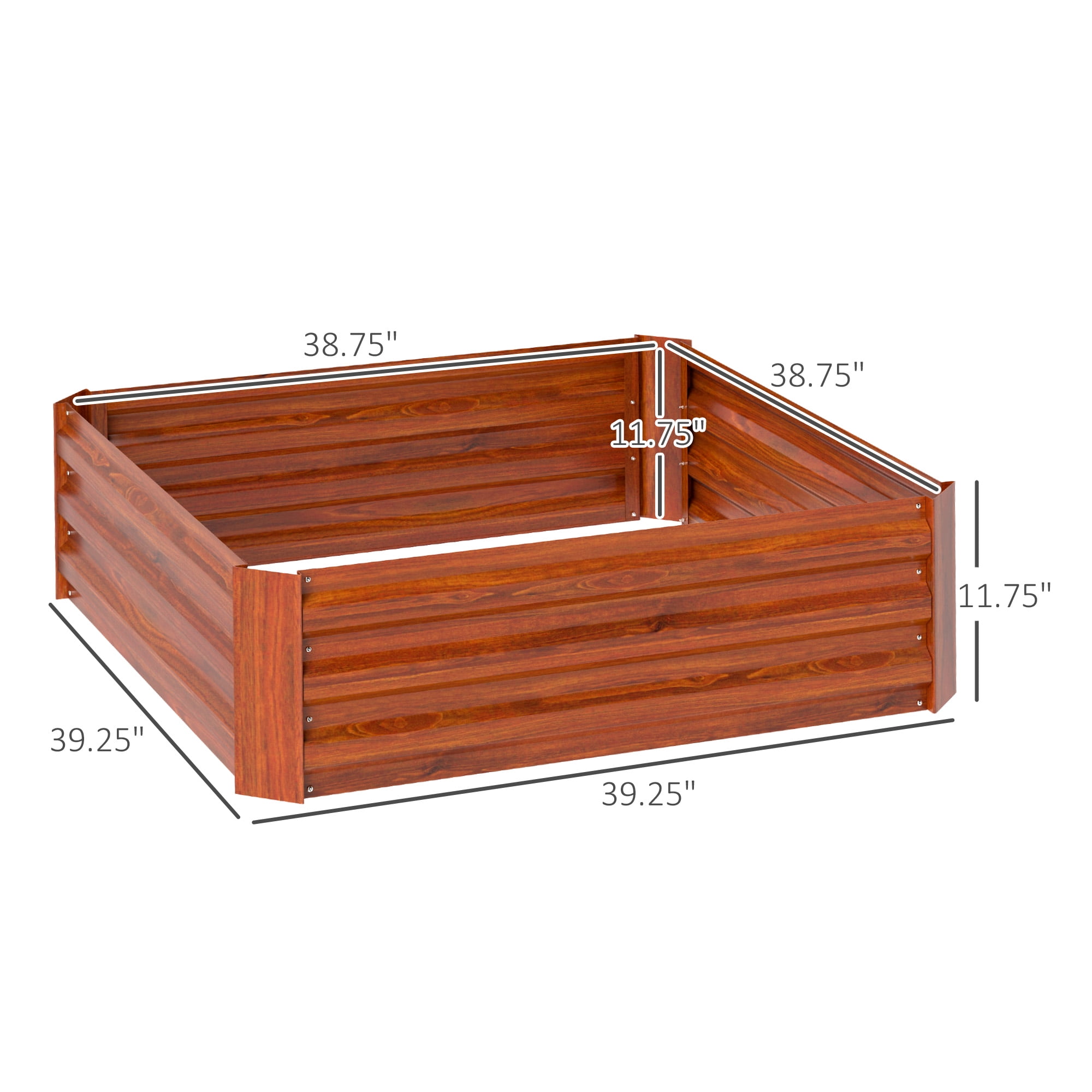 Outsunny 39'' x 39'' x 12'' Set of 2 Raised Garden Bed, Elevated Planter Raised Bed with Galvanized Steel Frame for Growing Flowers, Herbs, Dark Brown