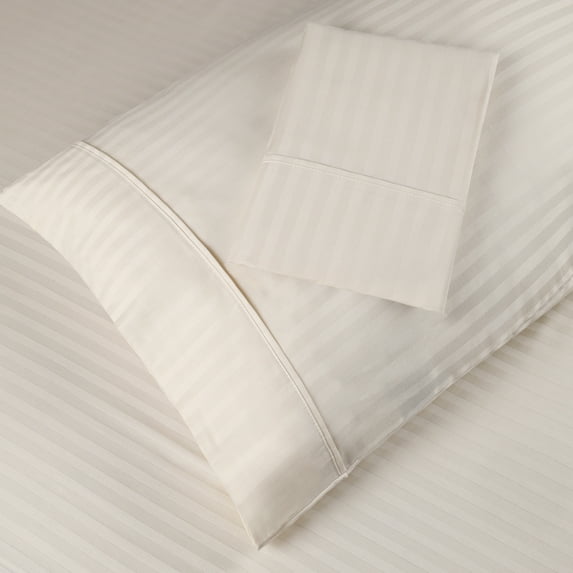 BNM 300 Thread Count Egyptian Cotton Stripe Pillowcase Set King, Ivory