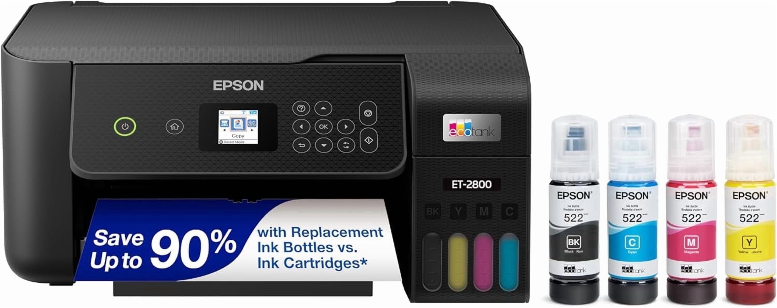 Epson EcoTank ET-2800 Wireless Color All-in-One Cartridge-Free Supertank with Scan and Copy, The Ideal Basic Home Printer - Black (Sold without manufacturer warranty)