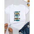 thumbnail image 1 of Women'S Y2K Fashion Crew Neck T-Shirt Casual Short Sleeve Top with Geometric Fish Pattern,.All Season Comfort Fit, 1 of 7