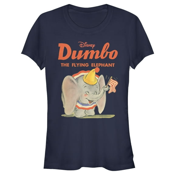 Junior's Dumbo The Flying Elephant  Graphic Tee Navy Blue Small