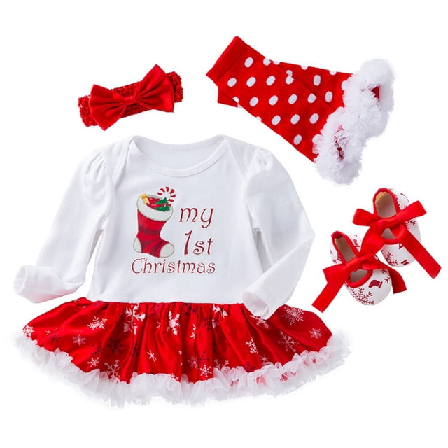 EeaseMX Precioso mono de bebé, calcetines navideños para niños pequeños, vestidos estampados, vestido de malla, vestido navideño para recién nacidos, traje adecuado para 0 a 3 meses, talla S
