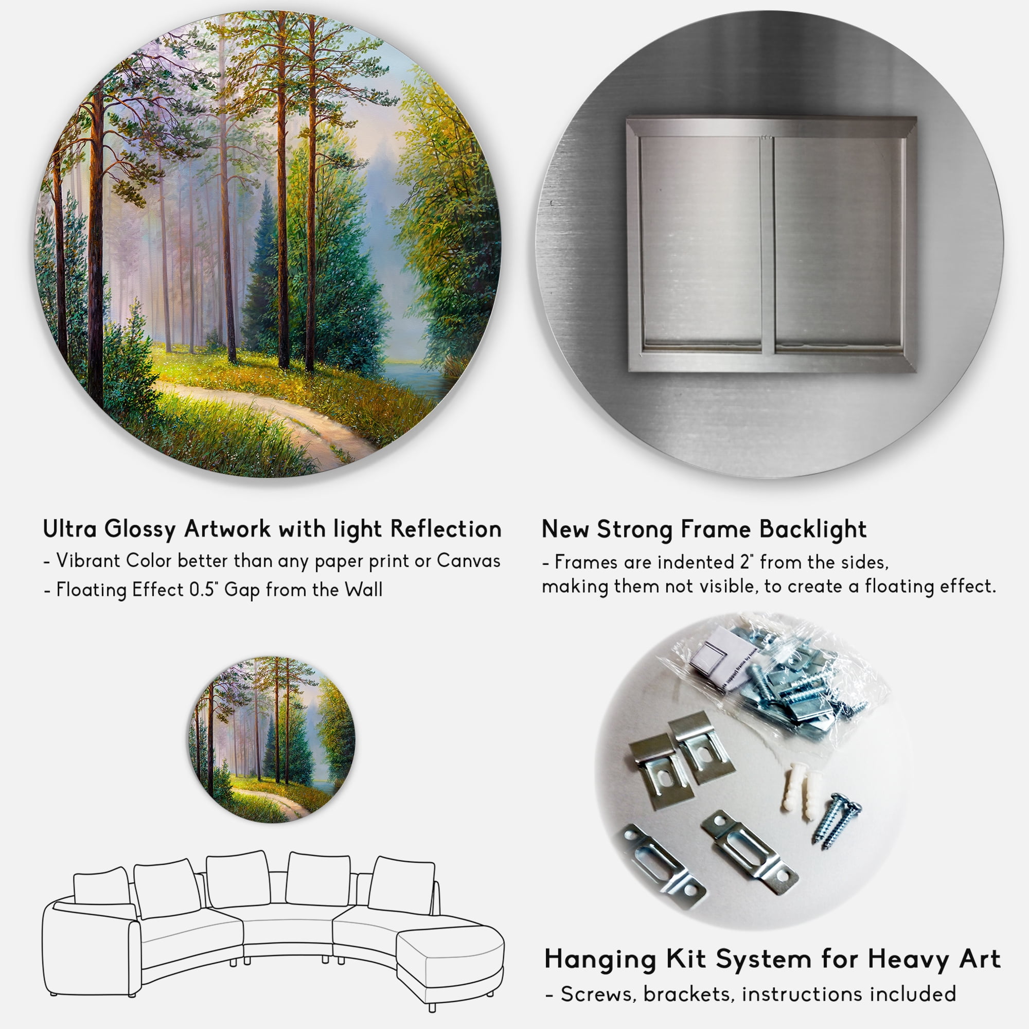 Designart 'Subtle Sunset Light Through The Trees II' Lake House Circle Metal Wall Art 36x36 - Disc of 36
