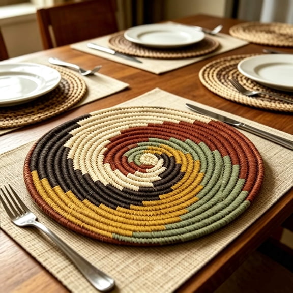 Xuniizn Placemats Set of 8, Rainbow Spiral Table Mats, Reusable Heat Resistant Round Place Mats for Dining Table, Home Kitchen & Party