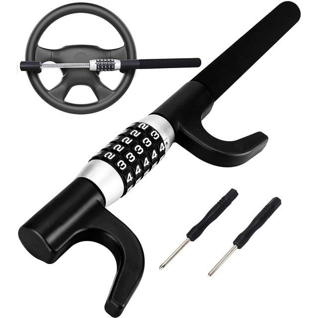 Steering Wheel Lock Keyless Extendable Retractable 5 Digit Combination Code Car Anti Theft Device Heavy Duty Universal Fit Black