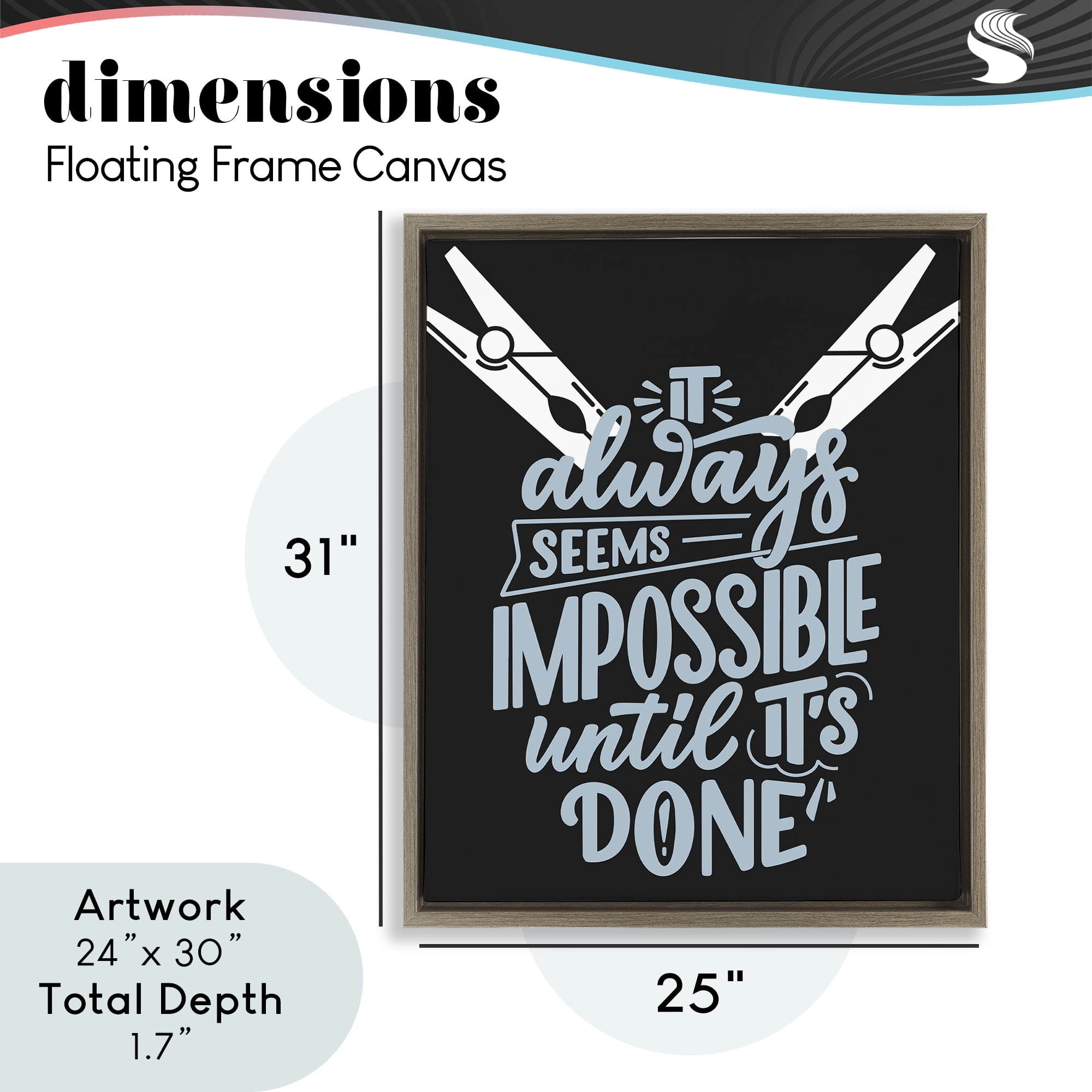 Impossible Until It's Done Brown Framed Floater Canvas Wall Art, design by Jesse Keith