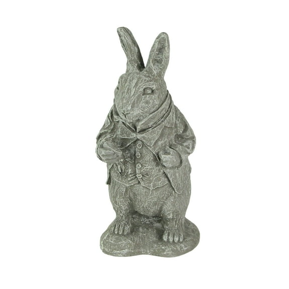 Things2Die4 Alice in Wonderland White Rabbit Light Gray Finish Statue 14 in-CEMENT