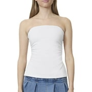 Juniors' madden girl Side Ruched Split Hem Tube Top Color: White Size: MEDIUM