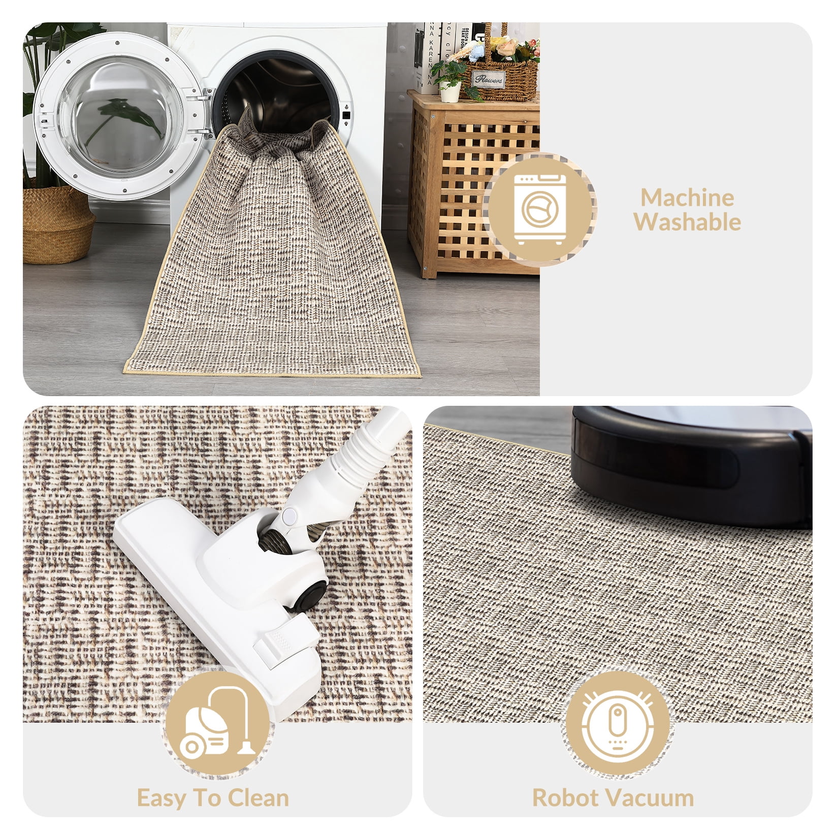 Garvee 2'x6' Kitchen Runner Rug Modern Farmhouse Rug Washable Rug Anti-Slip Bedroom Rugs for Laundry Room, Beige Gray