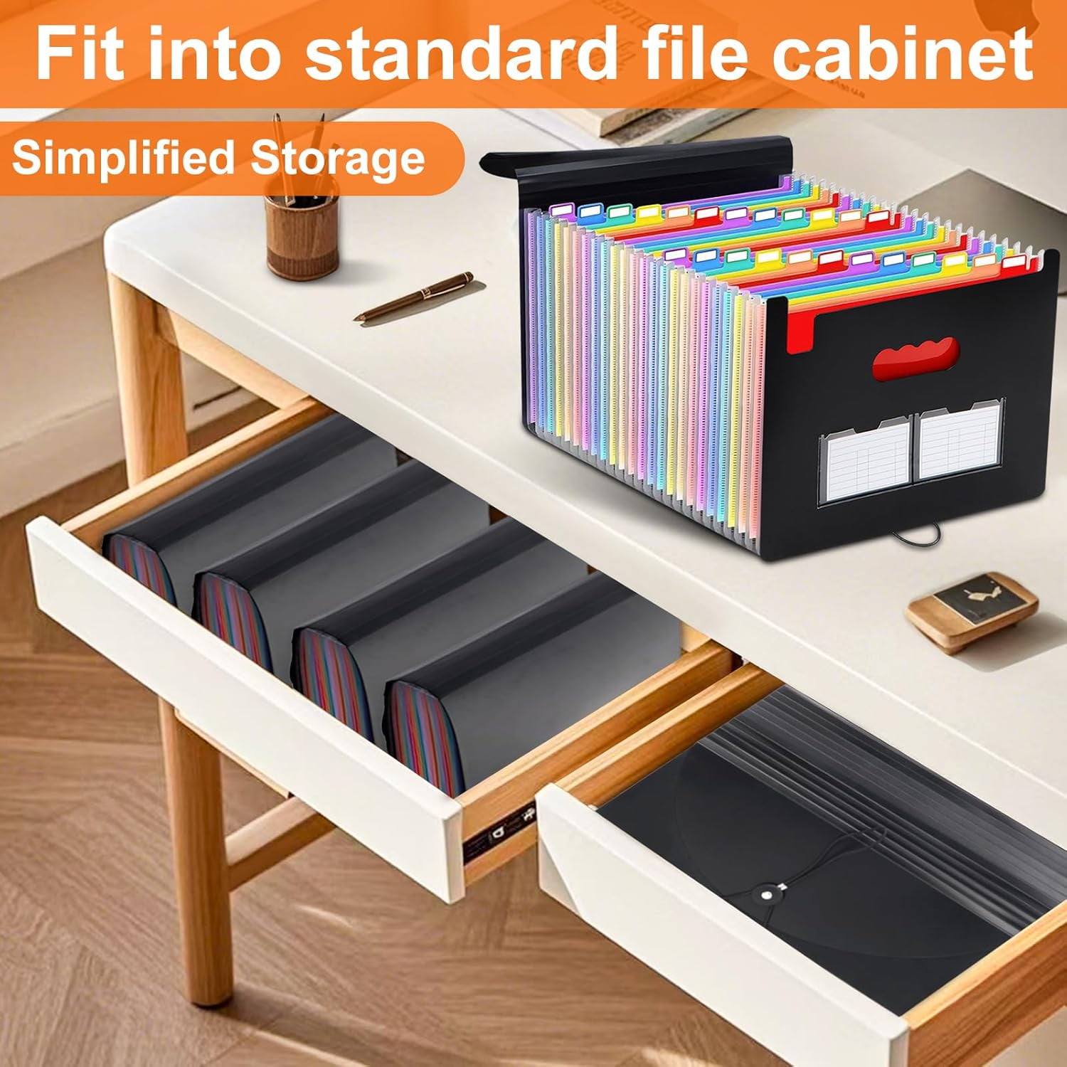 Accordion File Organizer, 25 Pockets Expanding File Folders, Portable Monthly Bill Receipt Organizer, Colorful Tabs, Desktop Folders Letter A4 Paper Document Storage for Home Office