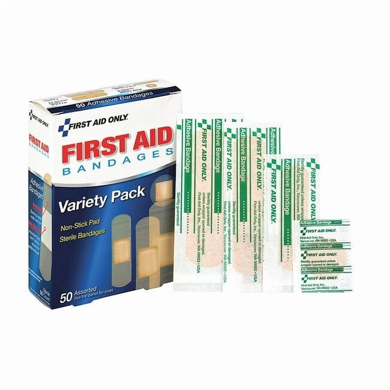 First Aid Only Adhesive Bandage, Sheer, Plastic, Assorted,PK50 90332