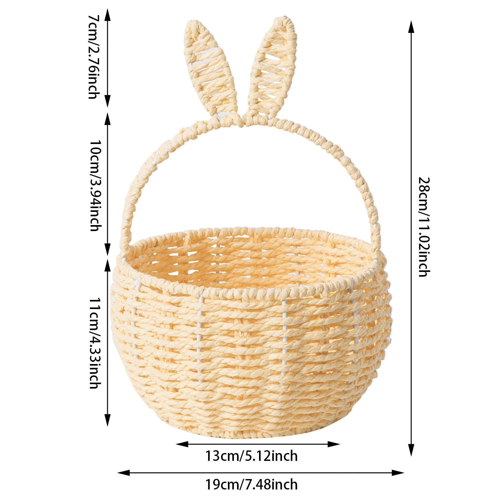 Handmade Easter Basket with Handle, Bunny Rattan Woven Basket, Rabbit Ear Straw Wicker Easter Egg Candy Basket for Easter Egg Hunting, Picnics, And Storage, Easter Gift Easter Baskets for