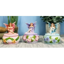 Blue Pink Purple Flower Fairy Garden Small Decorative Box Figurines Set Of 3