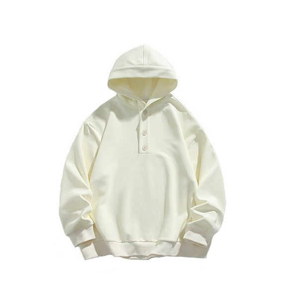 Rggeeun Hoodies For Men 2025 Men's Winter Casual Button Design Fashionable Loose Large Sized Casual Hooded Sweatshirt Streetwear