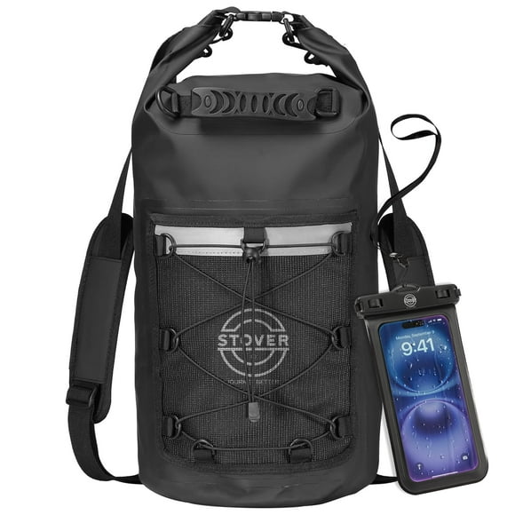 Mochila STOVER, bolsa impermeable y impermeable con funda para teléfono, color negro