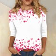 thumbnail image 2 of Valentine's Day Shirts for Women 3/4 Length Sleeve Tops Love Hearts Print Crewneck Cute Casual Graphic Tee Tshirts (3XL, White 12), 2 of 5
