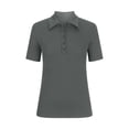 thumbnail image 6 of Women's Buttons Lapel V Neck Short Sleeve Business Tops Work Office Solid Color Casual T Shirt Gray,2XL, 6 of 6
