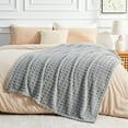 thumbnail image 6 of Super Soft Twin Blanket Grey Premium Silky Flannel Fleece 3D Waffle Checkered Lightweight Bed Blanket All Season Use (Light Grey, Twin(60"x80")), 6 of 7