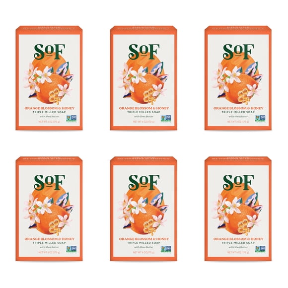 Jabón en barra de azahar y miel del sur de Francia de SoF Body Care (anteriormente Body Care) | Jabón Triple Molido con Manteca de Karité + Aceites Esenciales| Jabón corporal sin OGM | Barra de 6 onza