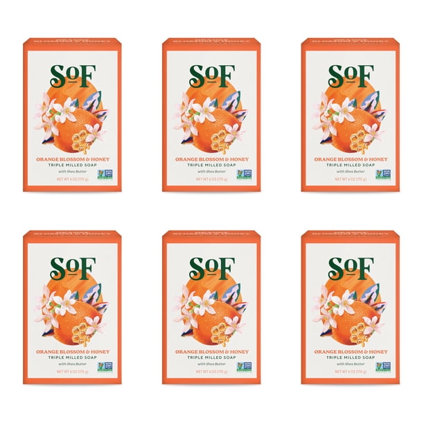 Jabón en barra de azahar y miel del sur de Francia de SoF Body Care (anteriormente Body Care) | Jabón Triple Molido con Manteca de Karité + Aceites Esenciales| Jabón corporal sin OGM | Barra de 6 onza