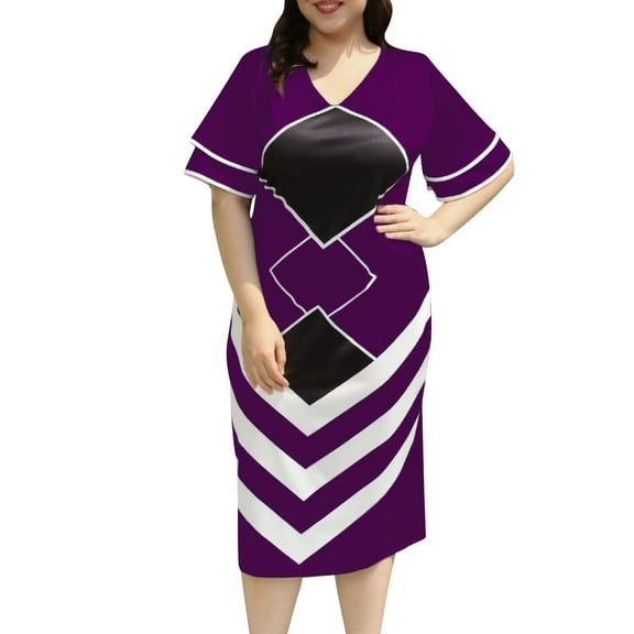 asdoklhq Plaid Dresses for Womens Oversized Printed Flying Sleeve Dress Purple 5X