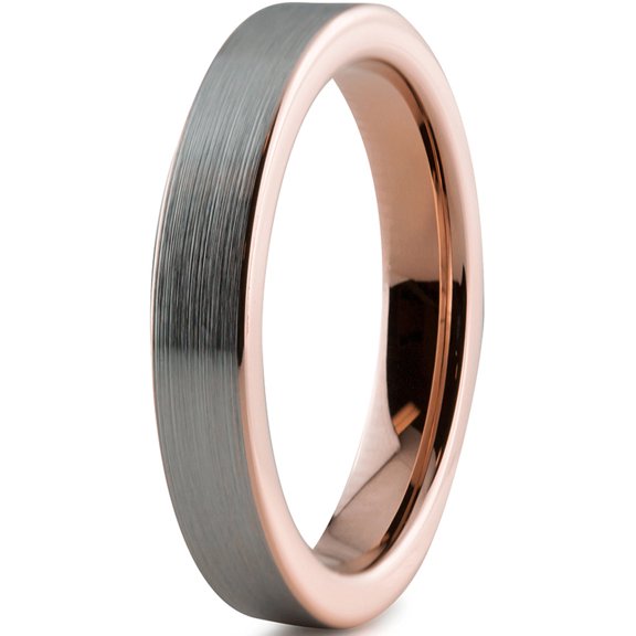 Charming Jewelers Tungsten Wedding Band Ring 4mm for Men Women Comfort Fit 18K Rose Gold Plated Plated Pipe Cut Flat Brushed Polished Lifetime Guarantee Size 4