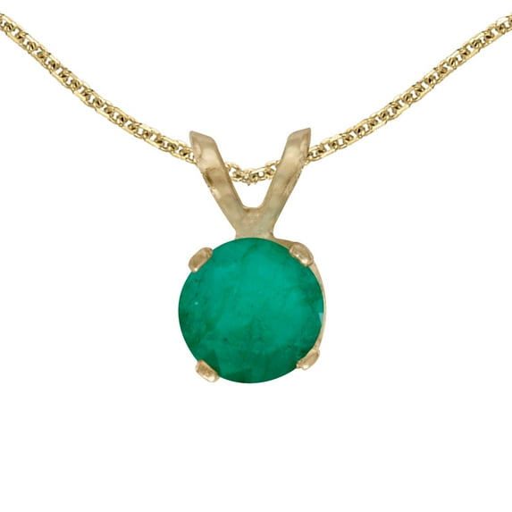10k Yellow Gold 5 mm Round Emerald Pendant with 16" Chain