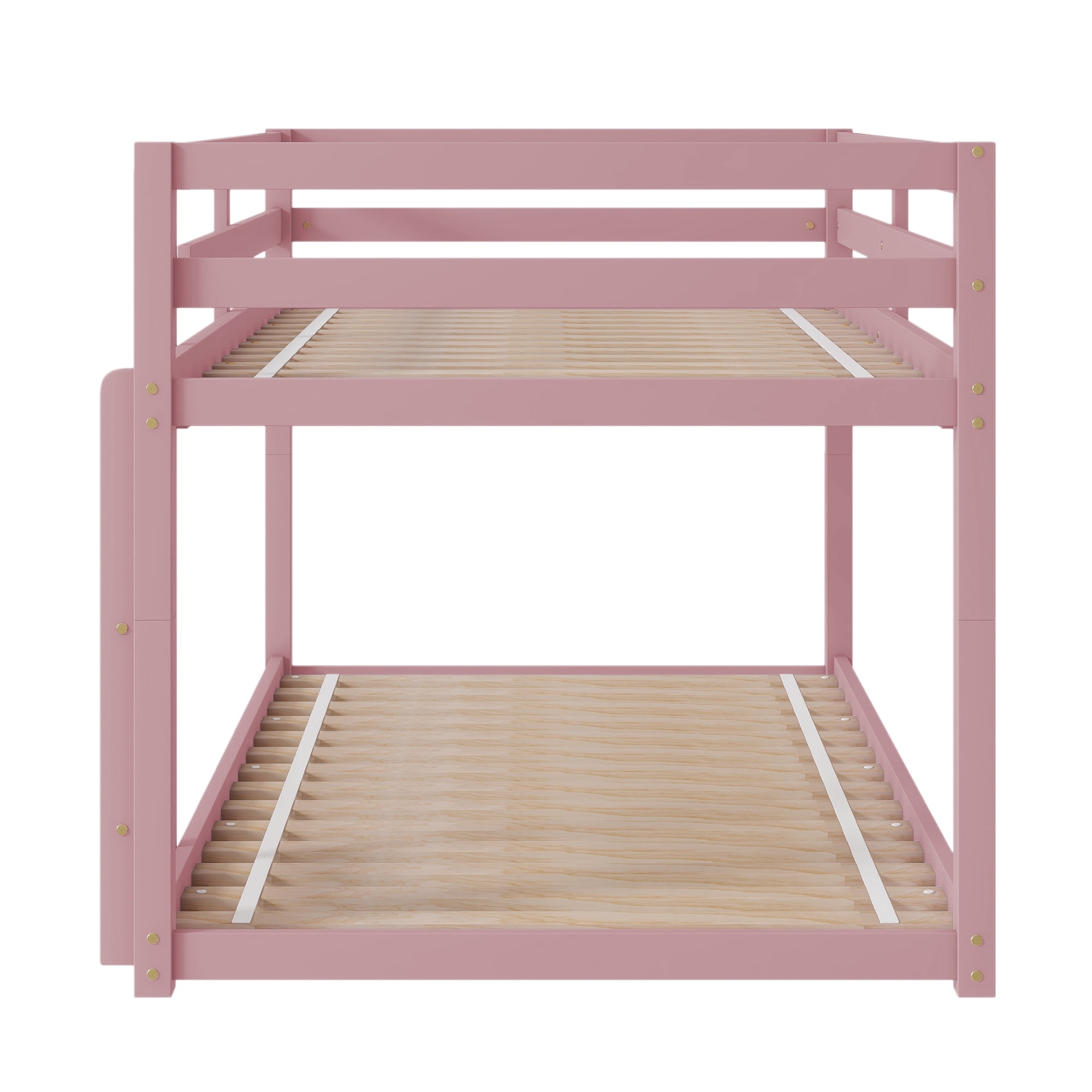 Miniyam Twin over Twin Low Bunk Bed for Kids, Pink