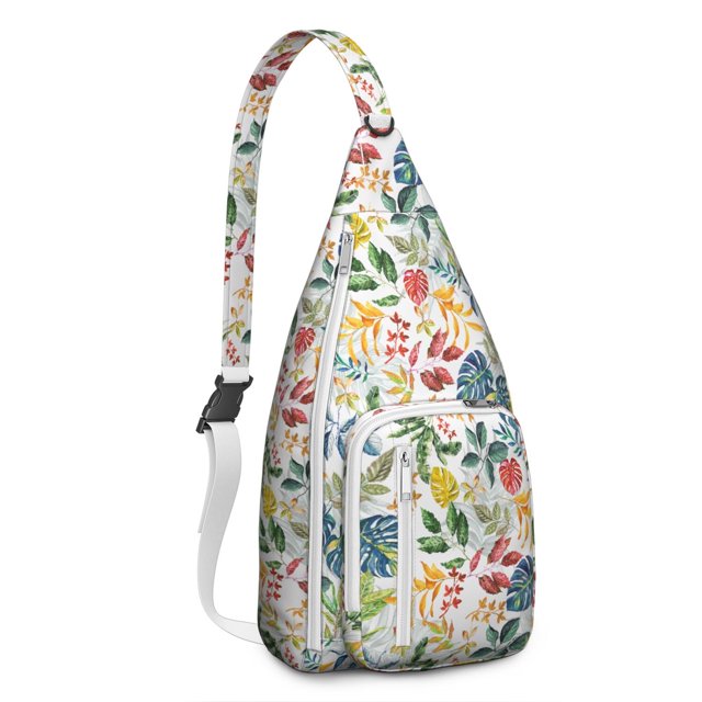 Autumn Leaves Shoulder Sling - Seasonal Maple & Flower Pattern, Fashionable Anti-Theft Daypack