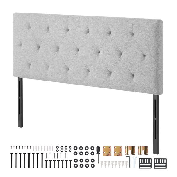 KFFKFF Headboard, Full Size Headboard with Adjustable Height, Comfortable Diamond Tufted for Full Size Bed, W 56.3 x H(35.6-47.4)inches, Ideal for Bedroom, Light Grey