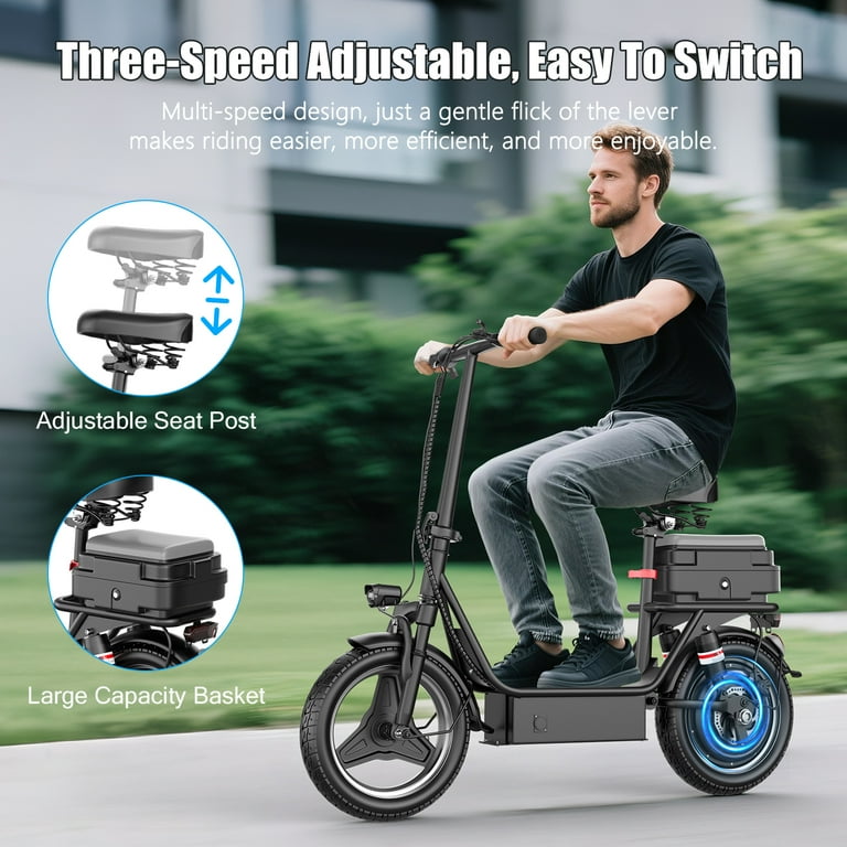ASKGO Electric Scooter with Seat, 650W Motor, 25 MPH, 25-30