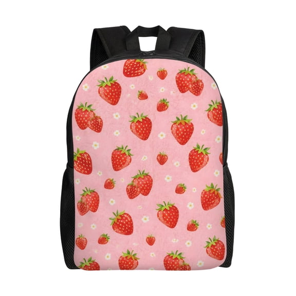 Strawberry Fruit Floral Backpack Full Front Print Travel Laptop Bag for Men and Women