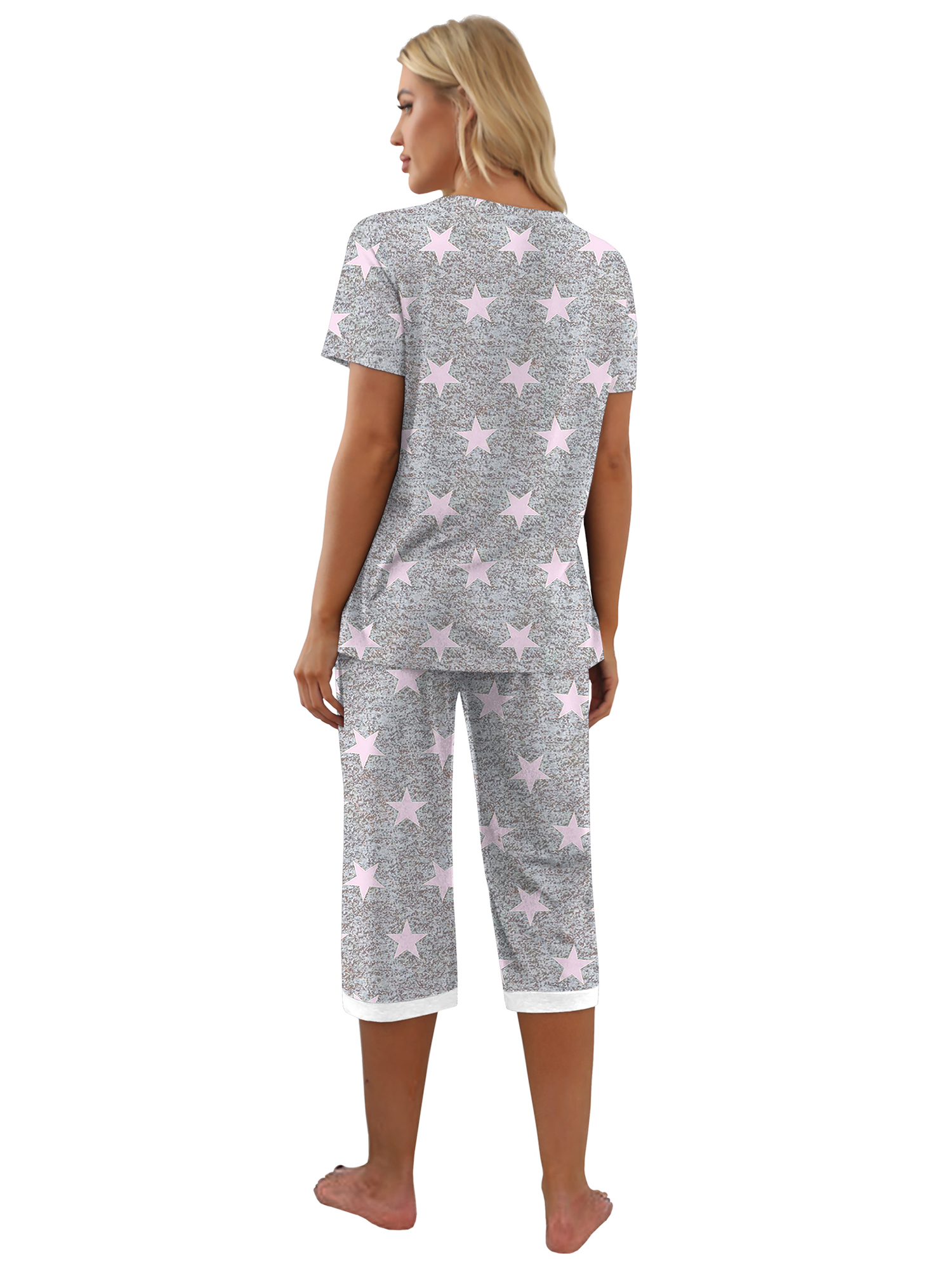 MINTREUS Women's Short Sleeve Pajama Set with Capri Pants photo 5