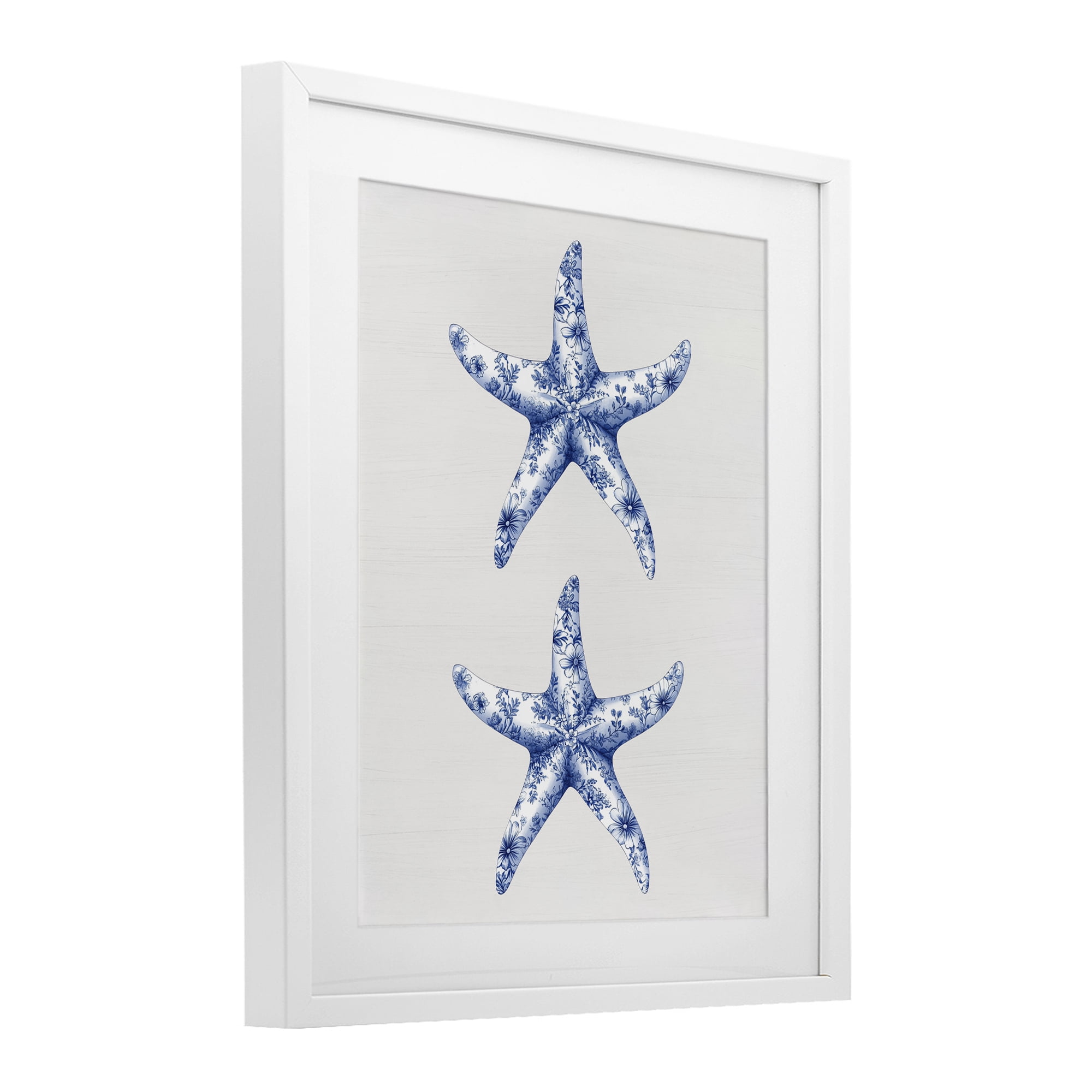 Vintage Toile Starfish White Framed Print Under Glass, design by Lettered and Lined