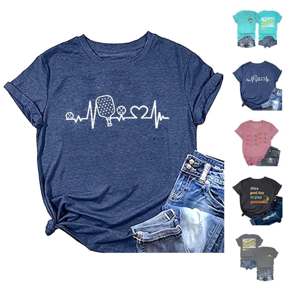 Pickleball Letter Graphic Tees for Women 2026 Summer Casual Short Sleeve Crewneck Pickleball Lovers T Shirts