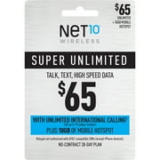 NET10 Wireless $65 Super Unlimited Talk, Text, Data 30 Day Plan with Unlimited Int'l Calling + 10GB of Mobile Hotspot Direct Top Up