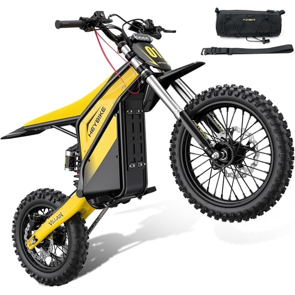 Heybike Villain Electric Dirt Bike for Adults, 52V 26AH Battery Ebike, 14"/12" Fat Tire Electric Motorcycle for Teens, UL 2849