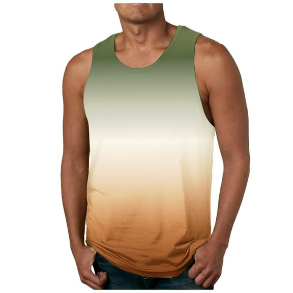 EOYWHK White Tank Top Men Big and Tall Shirt M-6XL Spring Summer 2025 ,Mens Workout Tops Gradient Color Crewneck Sports Gym Training Tops