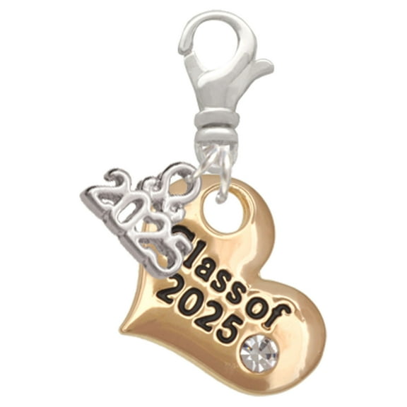 Delight Jewelry Gold-tone Class of 2025 Heart - Silver-tone Clip on Charm with Mini Year 2025