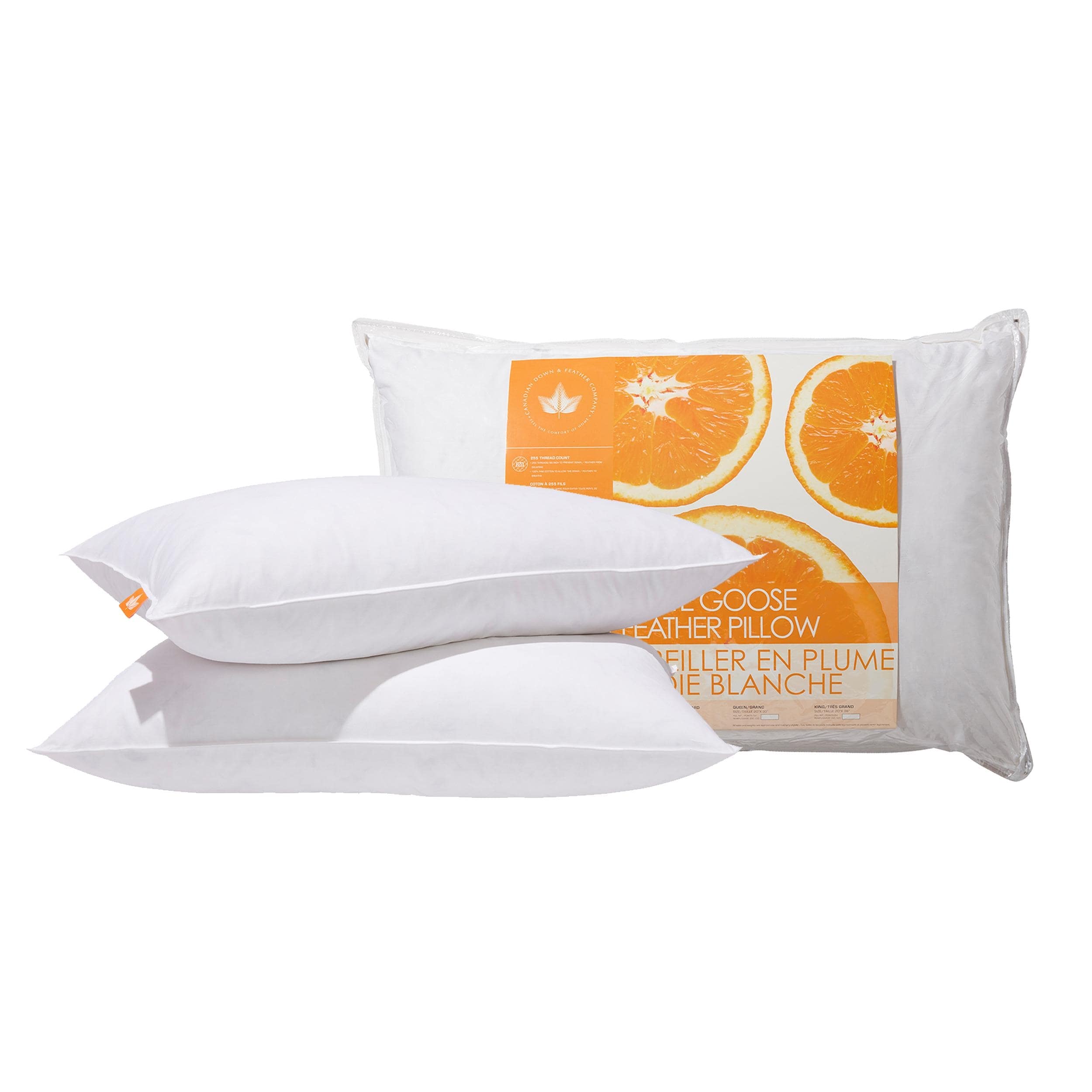 White Goose Feather Pillow - Medium Support - Queen Size Two Pack