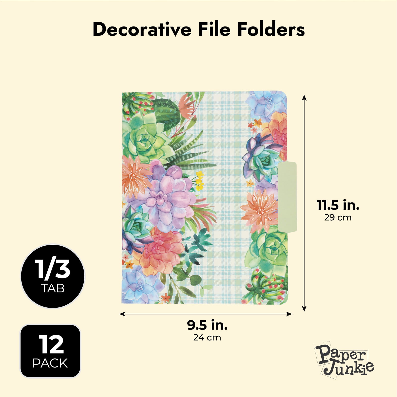 Decorative File Folders 1/3 Cut Tab Letter Size 6 Pack Cactus Succulent 