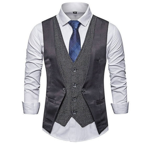 Abomasnow Men's Double Breasted Suit Vests Casual 2-in-1 Business Vests Slim Fit Color Blocking Waistcoat for Wedding Groom Dating on Clearance