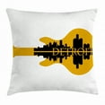 thumbnail image 1 of Detroit Decor Throw Pillow Cushion Cover, High Rise Buildings Silhouette Reflection Electric Guitar Instrument Music, Decorative Square Accent Pillow Case, 16 X 16 Inches, Yellow Black, by Ambesonne, 1 of 2