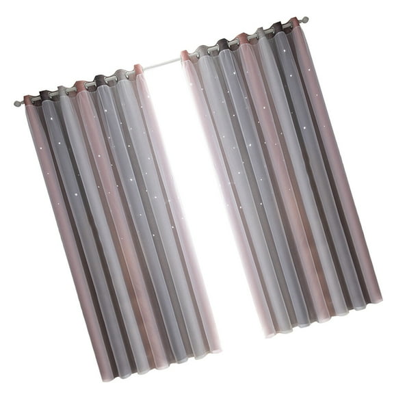 LEORX 2Pcs Grey Double Layer Bedroom Curtain Insulation Blackout Window Curtain